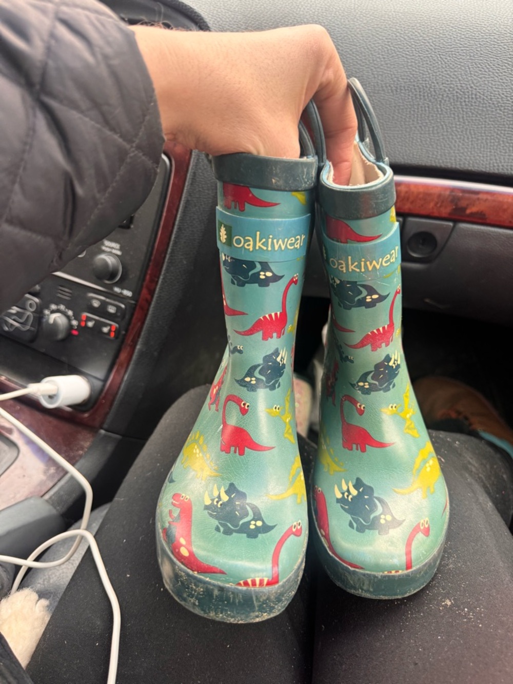 OAKI rain boots, toddler size 11 Waterproof Dino Rain Boots in Teal